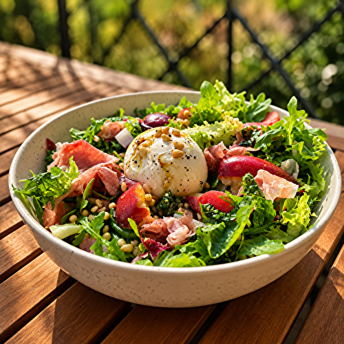 Salade pêche prosciutto radicchio