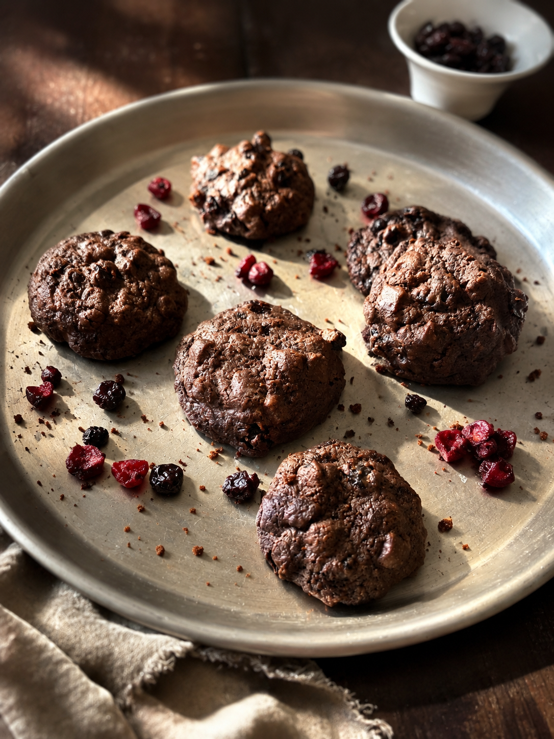 Biscuits chocolat et griottes séchées