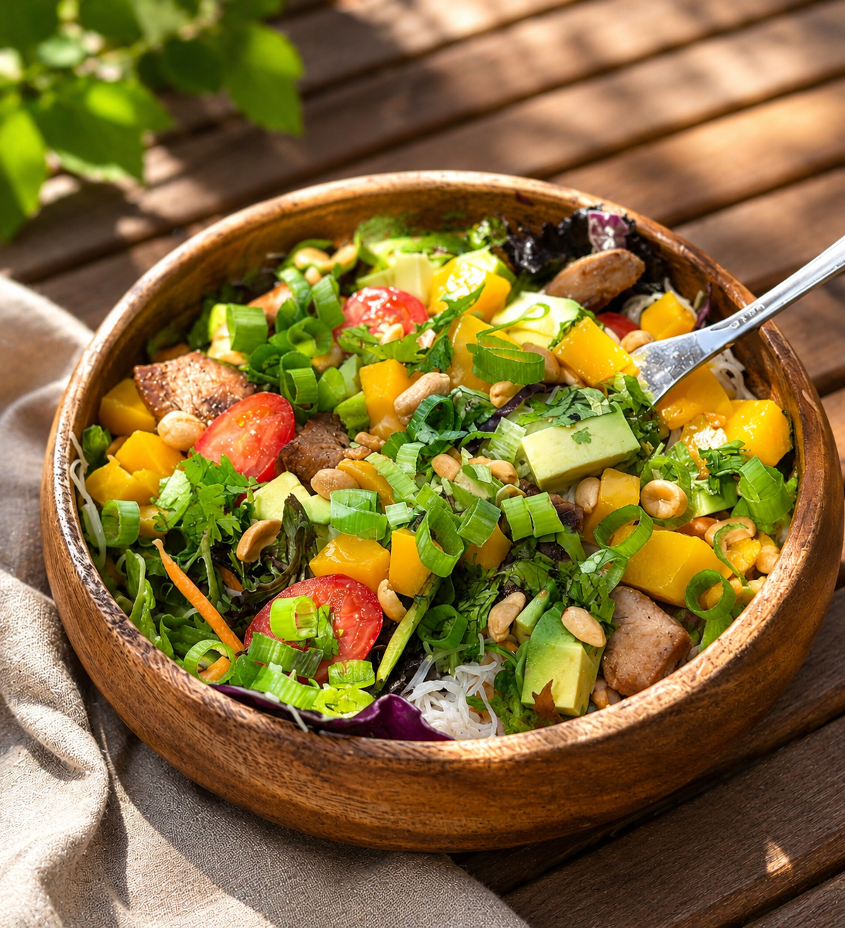 Salade de nouilles de riz au poulet asiatique