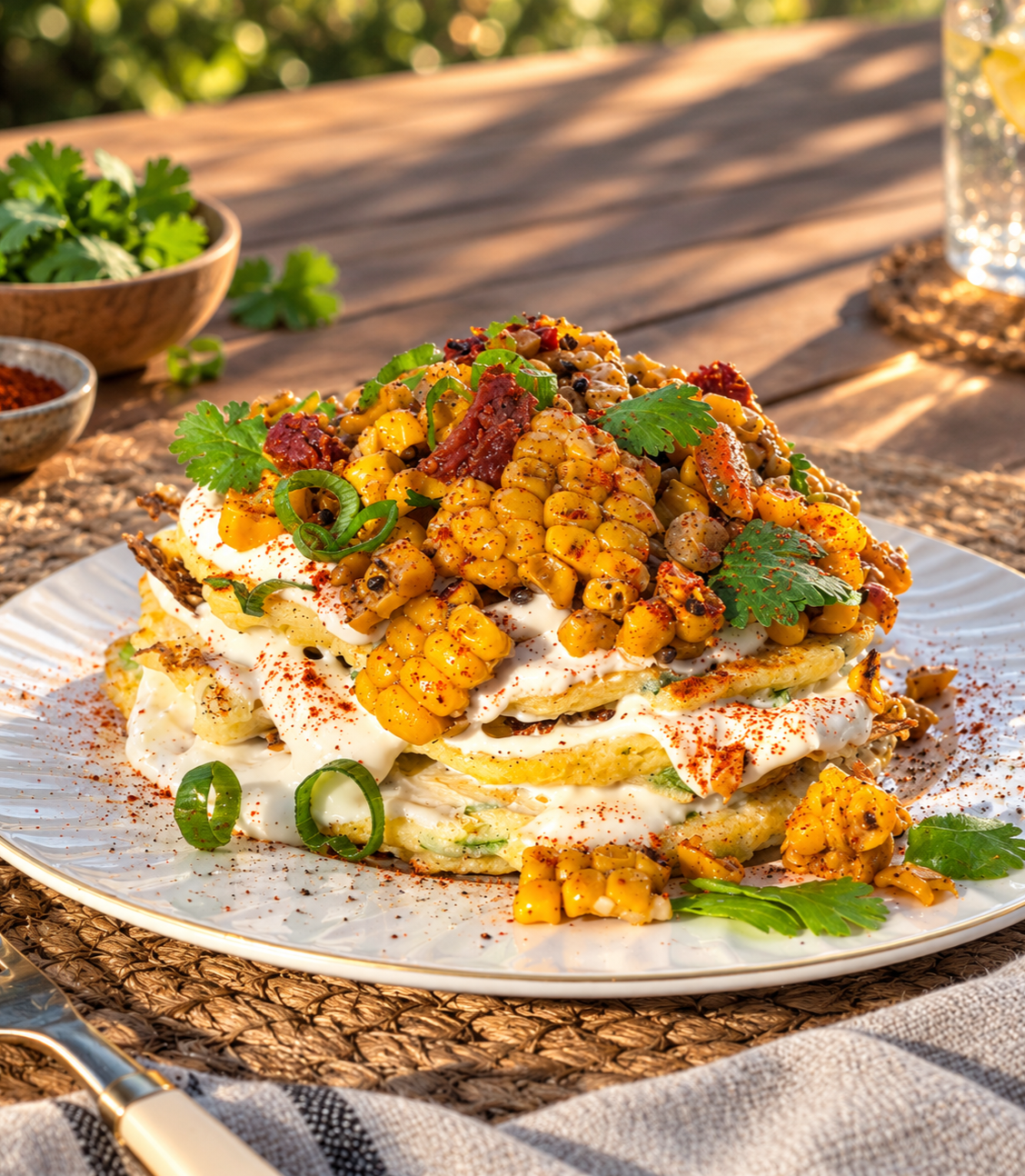 Pancakes de polenta et salade de maïs aux épices