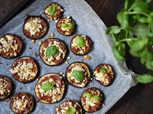 Aubergine façon mini pizza aux tomates confites et au munster blanc