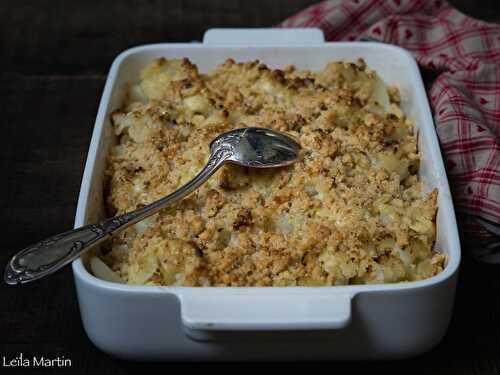 Gratin de chou-fleur au bleu et son streusel au Bleu des Vosges