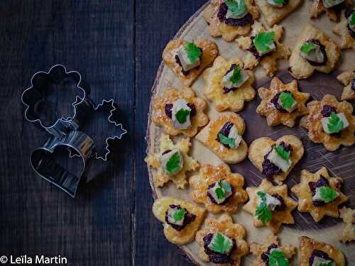 Bredele au comté, confit d'oignons au vin rouge et épices de Noël, foie gras