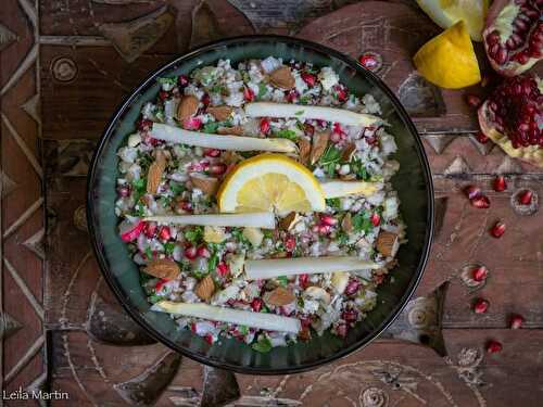 Taboulé de chou-fleur, asperges d'Alsace, radis et grenade