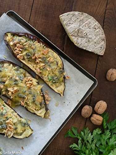 Aubergines farcies aux champignons et au bleu des Vosges