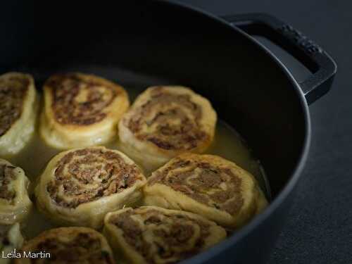 Fleischschnacka, escargots ou roulés à la viande et restes de pot-au-feu