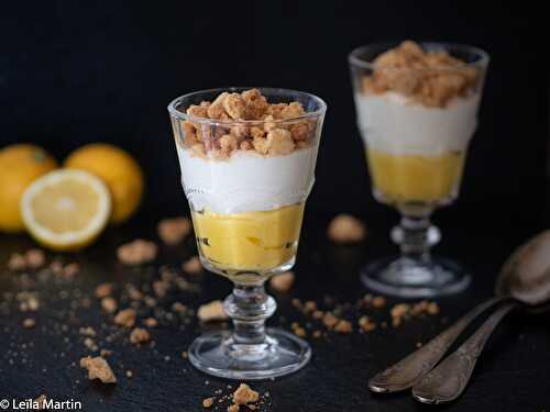 Verrine de fromage blanc au lemon curd et streusel comme un Käsekueche au citron