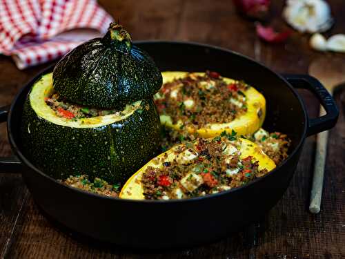 Courgettes farcies à la semoule, aux poivrons et aux munster blanc