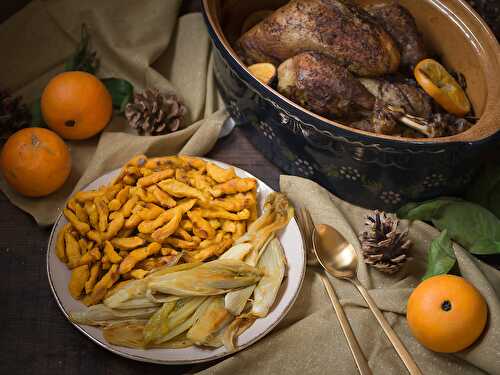 Dinde farcie aux épices de Noël et à l’orange cuite en terrine à baeckeoffe