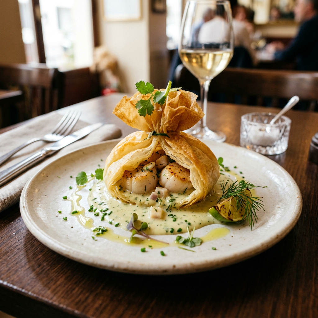 Aumônière de Saint-Jacques à la Crème de Limes