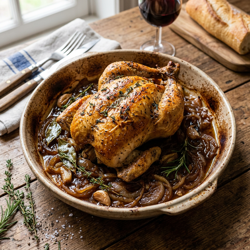 Poulet de Bresse Rôti aux Oignons Confits