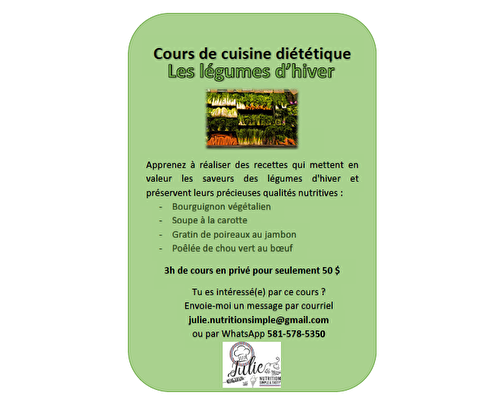 Cours de cuisine diététique : les légumes d’hiver