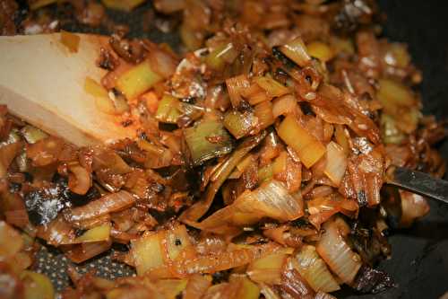 Sliced leeks braised in soy sauce