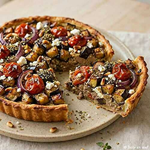 Tarte salée aubergine, feta et tomates confites 