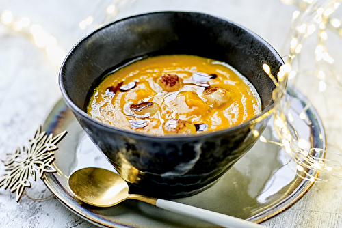 Velouté de potimarron aux Saint-Jacques et balsamique