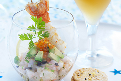 Verrines de langoustines cuites et crues