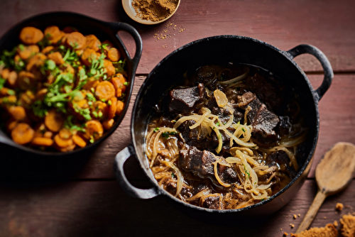 Carbonade de joues de bœuf et carottes au cumin