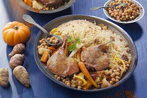 Couscous au confit de canard et aux légumes anciens