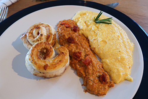 Filets de sole à la crème de chorizo et polenta crémeuse