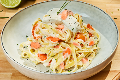 Tagliatelles à la ricotta crémeuse au saumon fumé et ciboulette