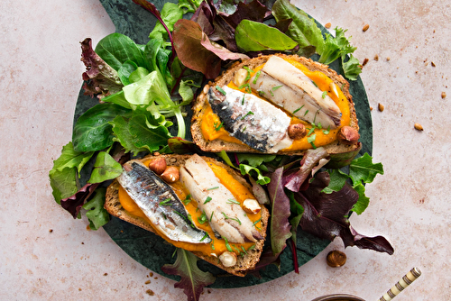 Bruschettas de filets de sardines et purée de courge