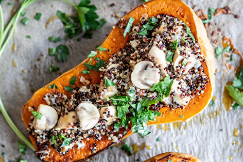 Butternut farcie aux champignons et quinoa