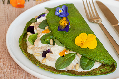 Crêpes vertes au poulet, sauce fromage Tentation de Saint-Félicien