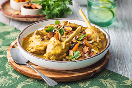 Cuisses de poulet fermier d’Auvergne au lait de coco, curry, gingembre et citronnelle