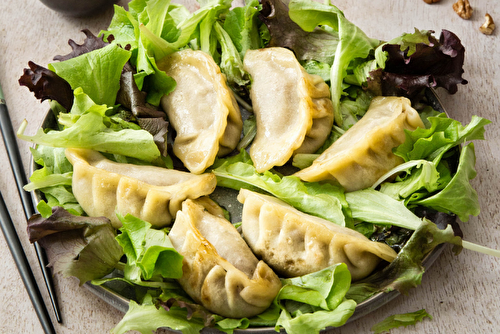 Gyozas noix de pécan, poireau et chèvre frais