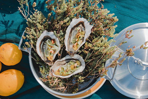 Huîtres citronnées et concombre