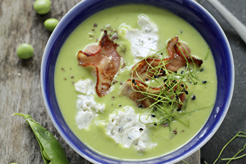 Velouté de petits pois au Saint Agur Frais Plaisir