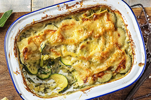 Lasagnes végétariennes à la courgette et aux poireaux, à la crème