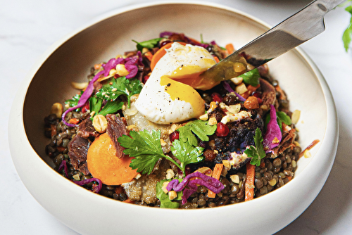 Salade de lentilles aux gésiers de canard confits