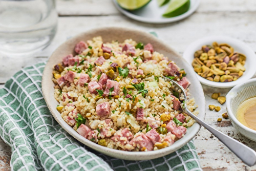 Salade de museau de porc au boulgour et pistaches