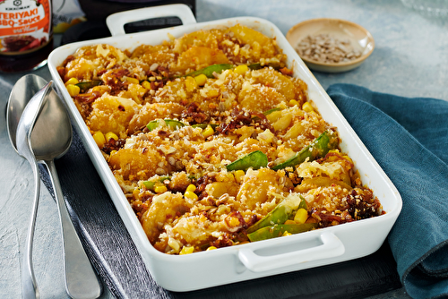 Gratin de pommes de terre et oignons à la crème, en croûte de panko