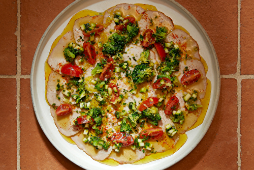 Carpaccio de veau rôti aux agrumes, vierge de légumes