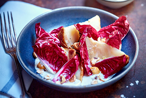 Céleri rôti et noisettes à la sauce gorgonzola et fleur de sel Le Guérandais