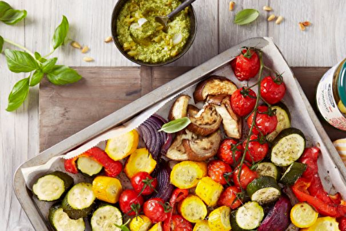 Légumes rôtis et pistou de cornichons français au vinaigre Jardin d’Orante