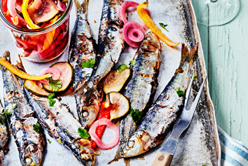 Sardines à la plancha et pickles de légumes à la bière