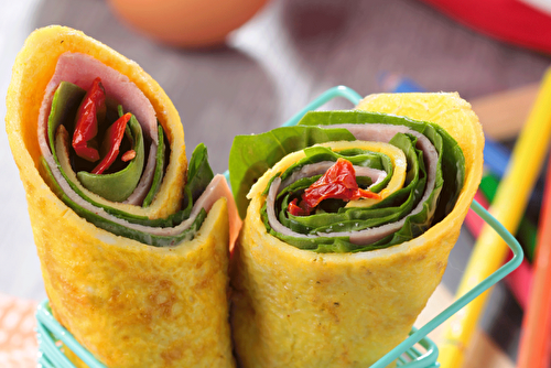 Wraps d’omelette au jambon et aux pousses d’épinards