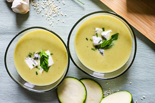 Gaspacho fruité de courgettes et chèvre Sainte Maure de Touraine