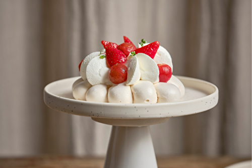 Pavlova aux tomates cerises et Gariguette Savéol confites