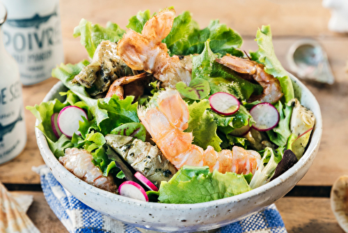 Salade bretonne de jeunes pousses aux langoustines