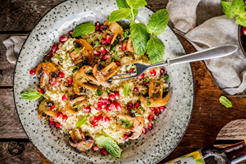 Couscous aux champignons, agrumes et grenade