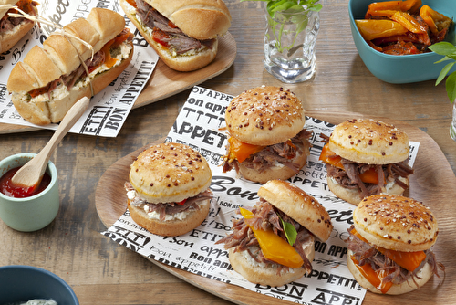 Mini sandwichs et mini burgers au confit de canard