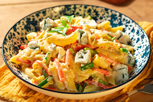 Penne aux légumes croquants à la sauce gorgonzola