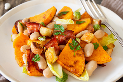 Salade chaud-froid de haricots Tarbais, butternut et chorizo