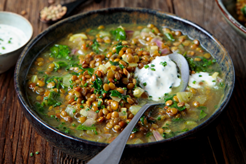 Soupe d’hiver aux lentilles et épinards