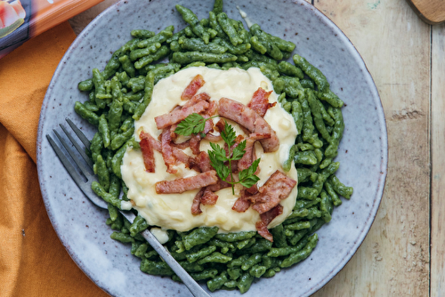 Spaetzle alsaciens aux épinards et crème de raclette fumée Entremont