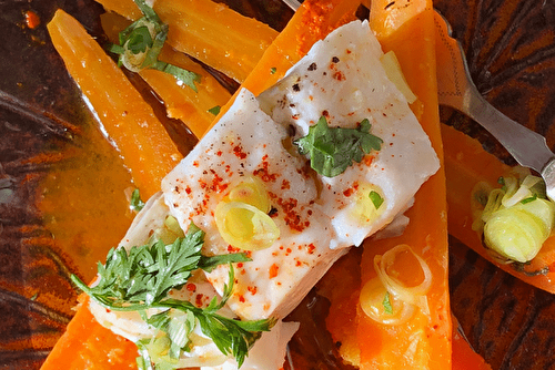 Cabillaud et carottes, jus de carotte et gingembre